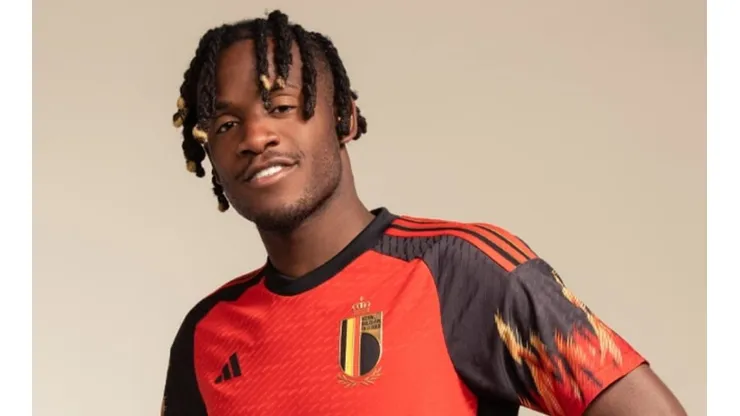 Michy Batshuayi wearing Belgium's Home Jersey Qatar 2022.