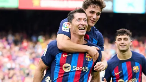 Robert Lewandowski with 'Gavi' of FC Barcelona