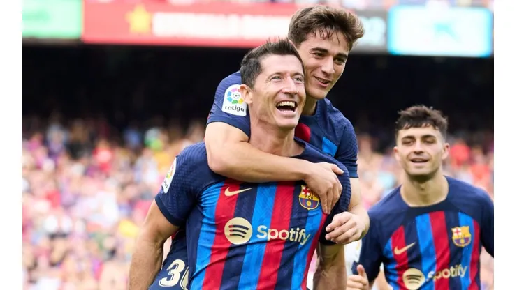 Robert Lewandowski with 'Gavi' of FC Barcelona