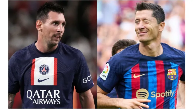 Lionel Messi of PSG and Robert Lewandowski of Barcelona
