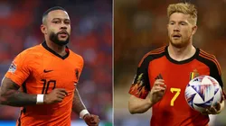 Memphis Depay of Netherlands (L) and Kevin De Bruyne of Belgium (R)