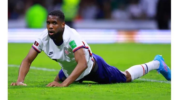 MEXICO CITY, MEXICO - MARCH 24: Jordan Pefok of United States reacts during a match between Mexico and United States as part of Concacaf 2022 FIFA World Cup Qualifiers at Azteca Stadium on March 24, 2022 in Mexico City, Mexico. (Photo by Hector Vivas/Getty Images)-Not Released (NR)