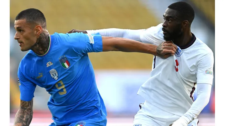 Gianluca Scamacca of Italy and Fikayo Tomori of England