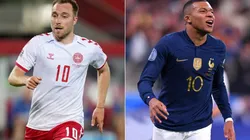 Christian Eriksen of Denmark (left) and Kylian Mbappe of France.