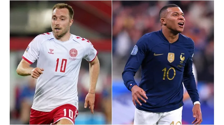 Christian Eriksen of Denmark (left) and Kylian Mbappe of France.