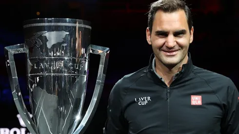 Roger Federer poses with the Laver Cup