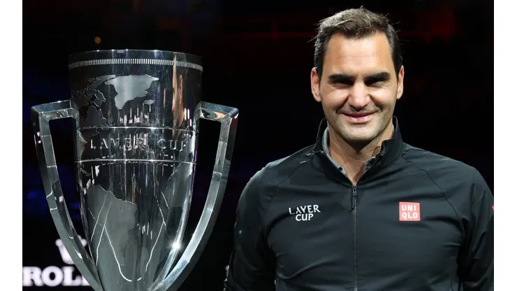 Roger Federer poses with the Laver Cup
