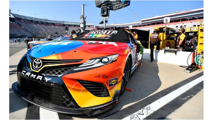 The #18 M&M's Toyota, driven by Kyle Busch