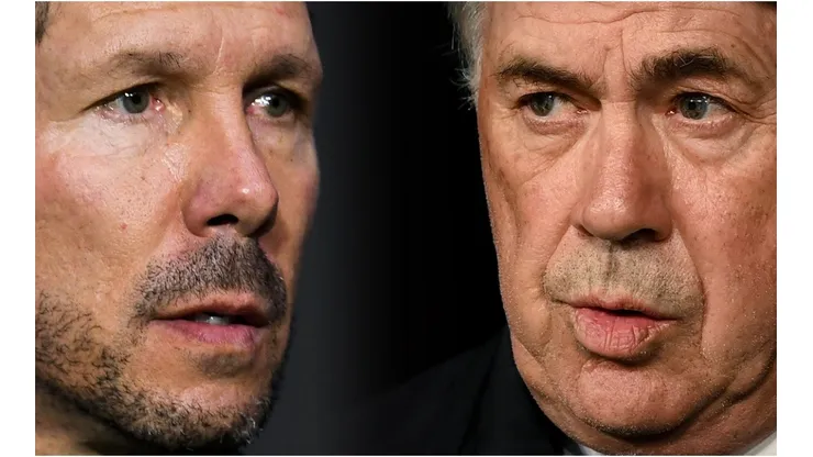 Diego Simeone, coach of Atletico Madrid (L) and Carlo Ancelotti, coach of Real Madrid (R)