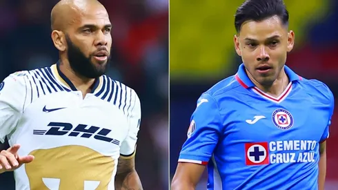 Dani Alves of Pumas UNAM and Angel Romero of Cruz Azul