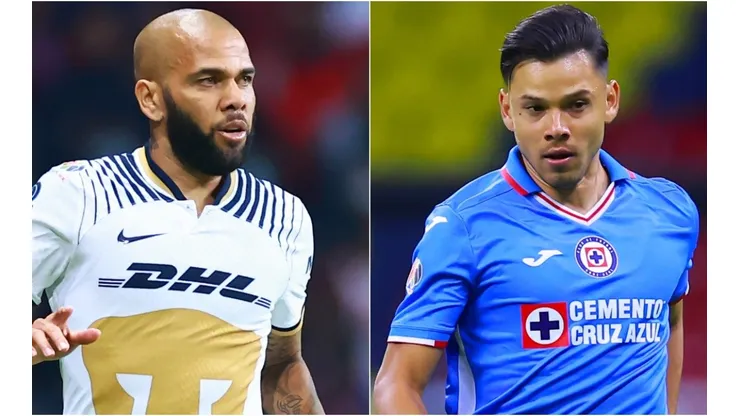 Dani Alves of Pumas UNAM and Angel Romero of Cruz Azul