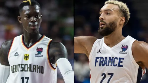 Dennis Schröder of Germany and Rudy Gobert of France