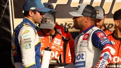 Chase Elliott congratulates Bubba Wallace after winning the Hollywood Casino 400
