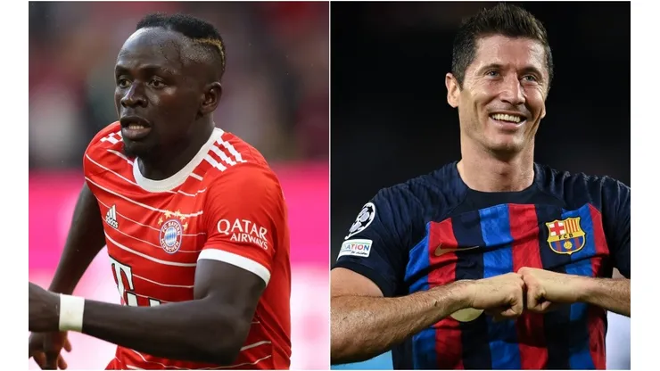 Sadio Mane of Bayern München (L) and Robert Lewandowski of FC Barcelona (R)