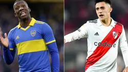Luis Advincula of Boca Juniors (L) and Pablo Solari of River Plate (R)