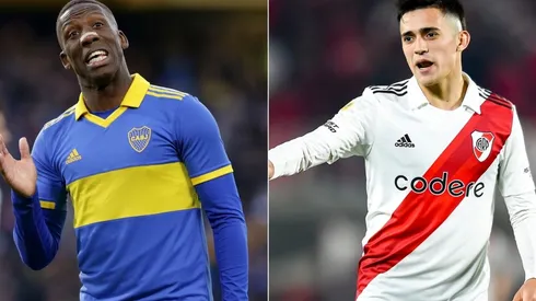 Luis Advincula of Boca Juniors (L) and Pablo Solari of River Plate (R)
