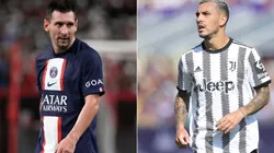 Lionel Messi of Paris Sait-Germain (L) and Leandro Daniel Paredes of Juventus (R)
