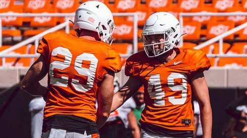 Oklahoma State Cowboys training before the beginning of the 2022 Big 12 NCAA season.