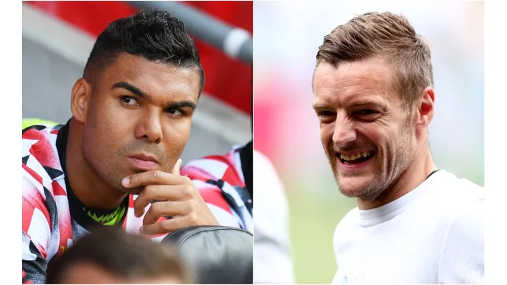 Casemiro of Manchester United and Jamie Vardy of Leicester