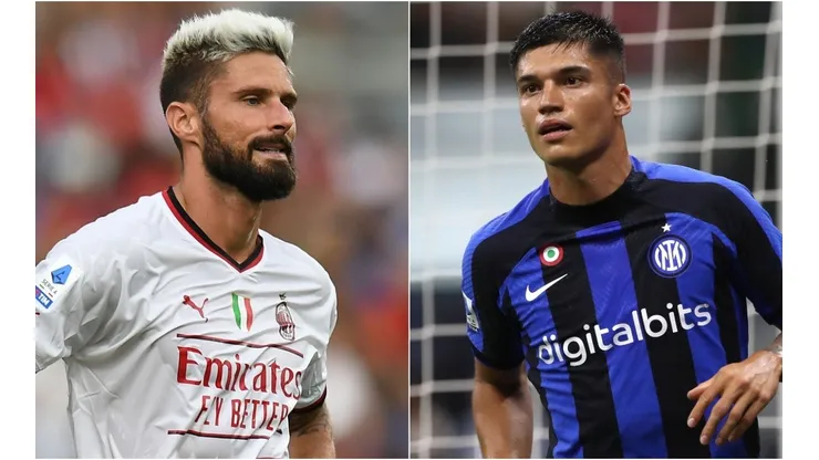 Oliver Giroud of AC Milan and Joaquin Correa of Inter