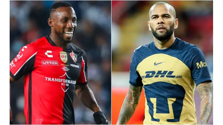 Julian Quiñones of Atlas and Dani Alves of Pumas UNAM