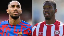 Pierre-Emerick Aubameyang of Barcelona and Ivan Toney of Brentford