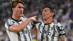 Angel Di Maria and Dusan Vlahovic of Juventus FC