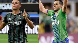 Dejan Joveljic of Los Angeles Galaxy and Nicolás Lodeiro of Seattle Sounders