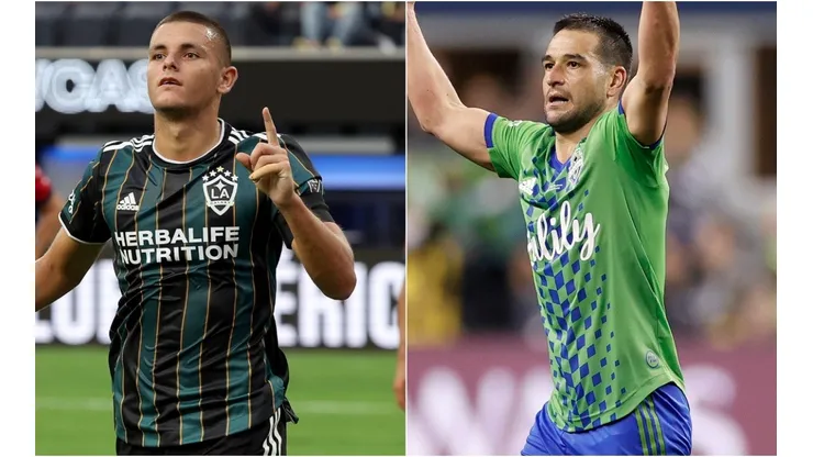 Dejan Joveljic of Los Angeles Galaxy and Nicolás Lodeiro of Seattle Sounders