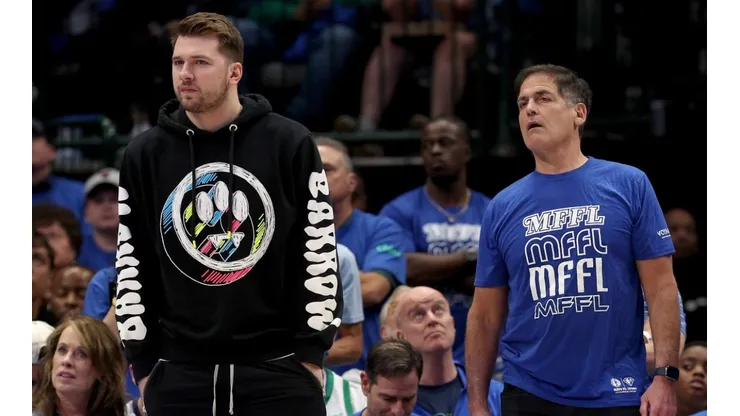 Luka Doncic (left) and Mark Cuban.