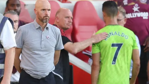 Erik ten Hag (left) and Cristiano Ronaldo during Man Utd's brutal 4-0 loss to Brentford.