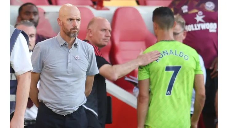 Erik ten Hag (left) and Cristiano Ronaldo during Man Utd's brutal 4-0 loss to Brentford.