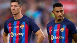 Raphinha and Robert Lewandowski of Barcelona