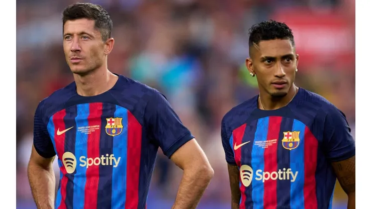 Raphinha and Robert Lewandowski of Barcelona