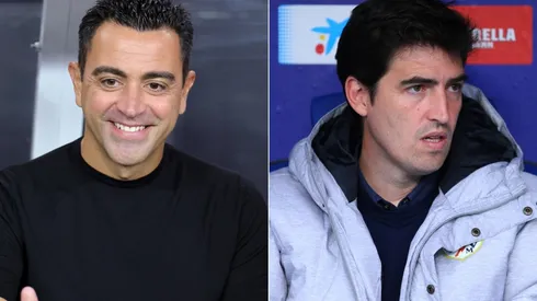 Xavi of Barcelona and Andoni Iraola of Rayo Vallecano