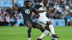 Julian Quinoñes of the Liga MX All-Stars and Diego Palacios of the MLS All-Stars