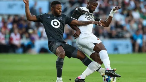 Julian QuinoƱes of the Liga MX All-Stars and Diego Palacios of the MLS All-Stars