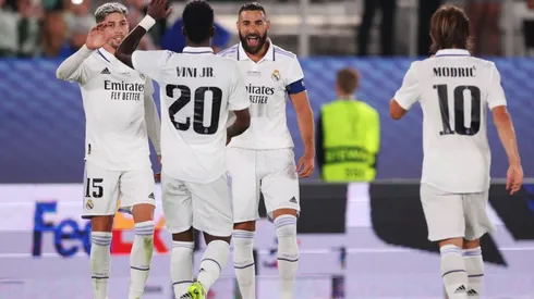 Karim Benzema celebrates his goal against Frankfurt in the Super Cup 2022