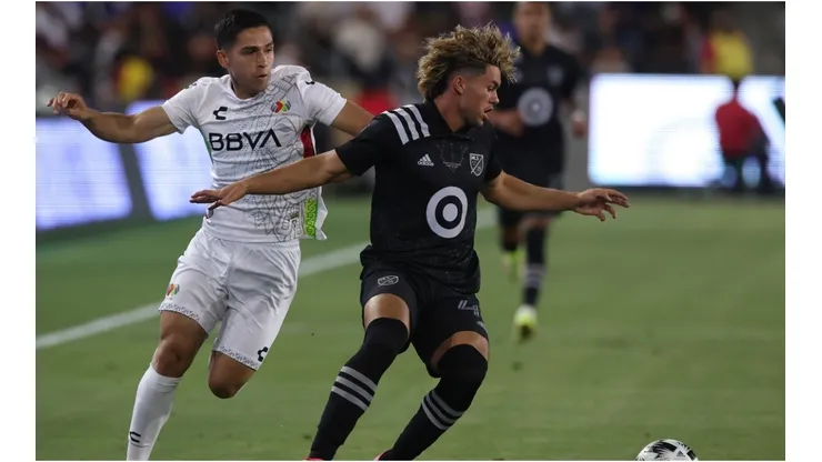 Cade Cowell of the MLS All-Stars and Salvador Reyes of the Liga MX All-Stars in the 2021 All-Star Game