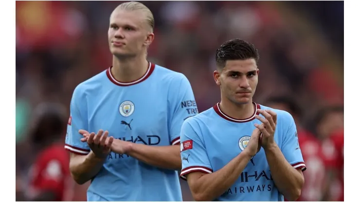 Erling Haaland and Julian Alvarez of Manchester City
