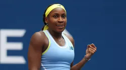 Coco Gauff celebrates match point against Varvara Gracheva during her first round match at the US Open 2024