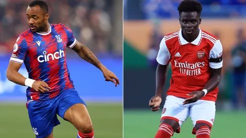 Jordan Ayew of Crystal Palace (left) and Bukayo Saka of Arsenal.