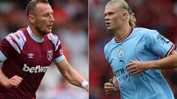 Vladimir Coufal of West Ham United and Erling Haaland of Manchester City