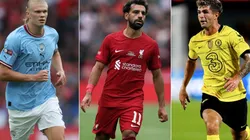Erling Haaland (left), Mohamed Salah (c), and Christian Pulisic.