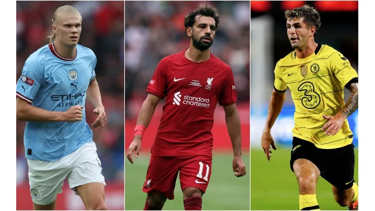 Erling Haaland (left), Mohamed Salah (c), and Christian Pulisic.