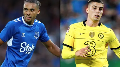 Dominic Calvert-Lewin of Everton and Kai Havertz of Chelsea