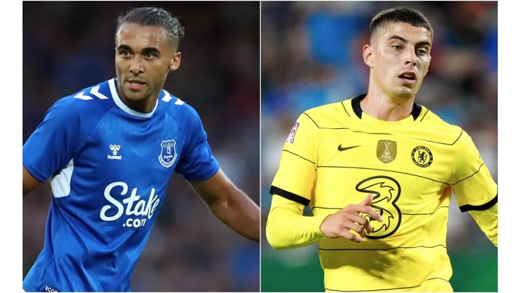 Dominic Calvert-Lewin of Everton and Kai Havertz of Chelsea