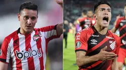 Fernando Zuqui of Estudiantes (L) and Tomas Cuello of Athletico Paranaense (R)