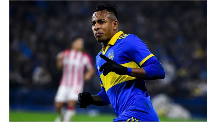 Sebastian Villa of Boca Juniors celebrates after scoring