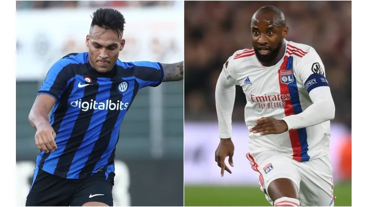 Lautaro Martinez of Inter (left) and Moussa Dembele of Lyon.